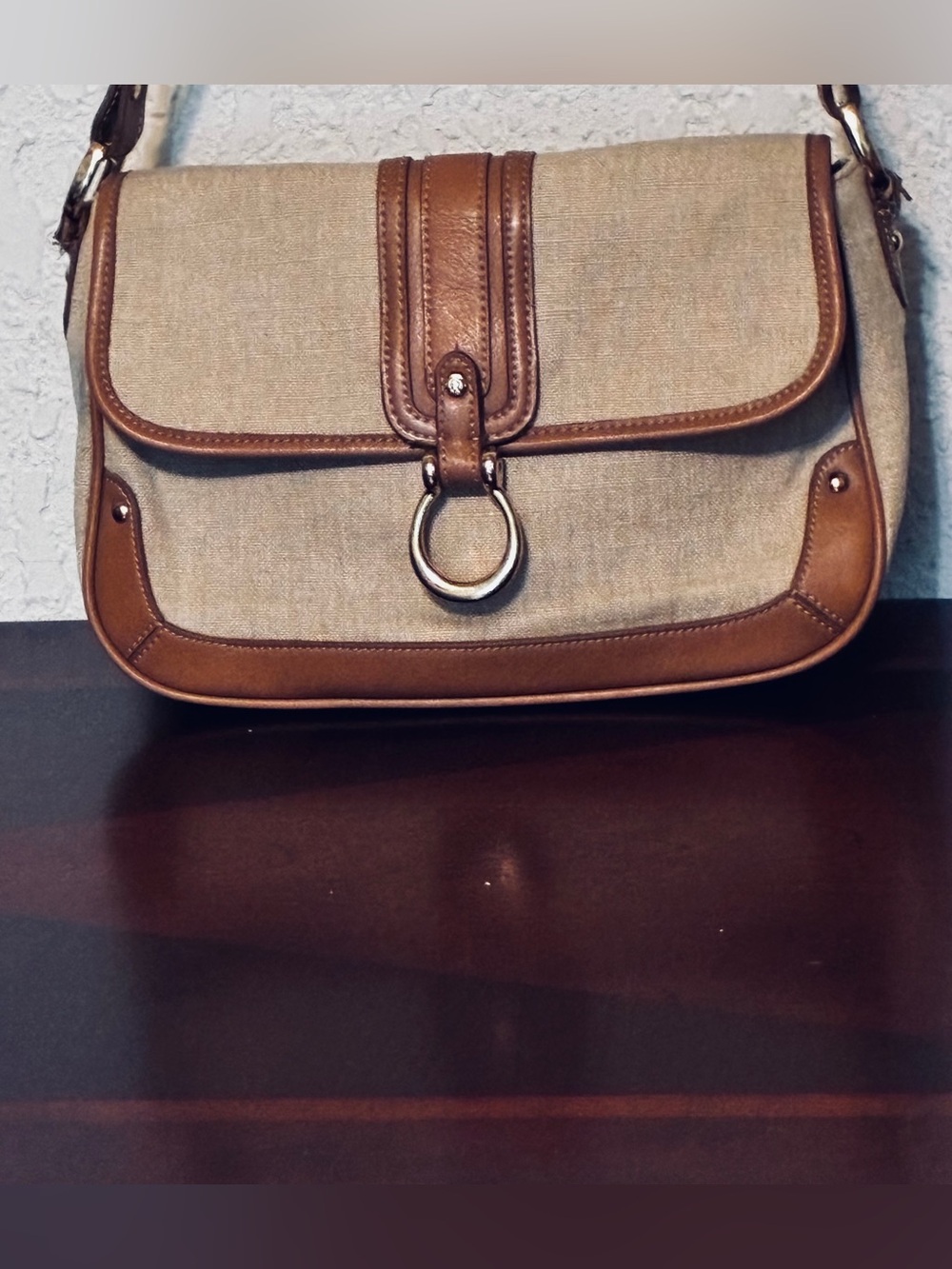 Etienne Aigner Brown and Beige Canvas Shoulder Bag